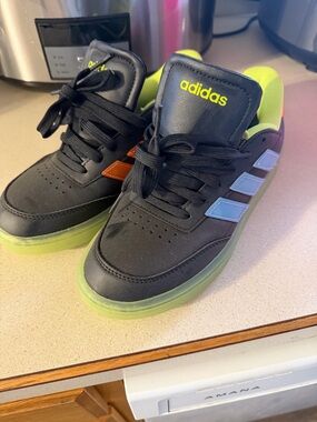 adidas Kids Black Sneakers with Neon Green Accents